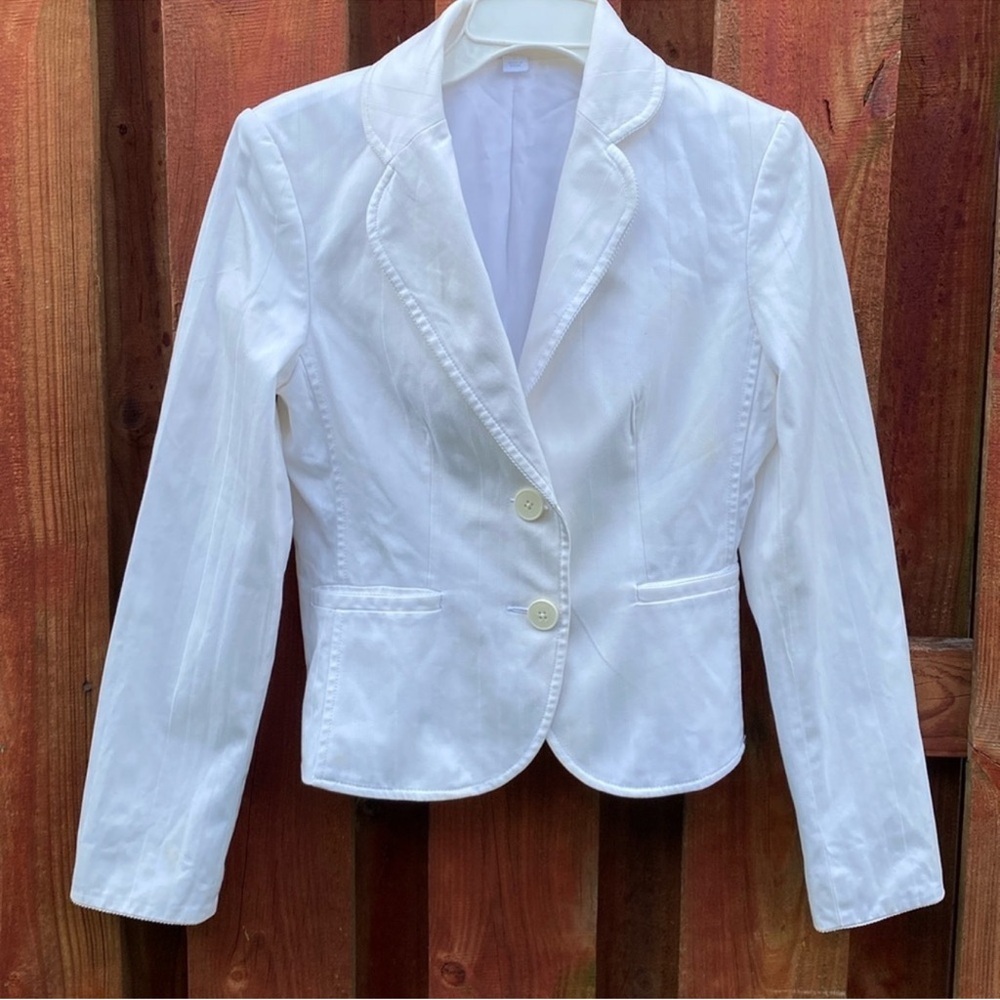Express Design Studio White Pinstripe Peplum Fitted Blazer Suit Jacket 2